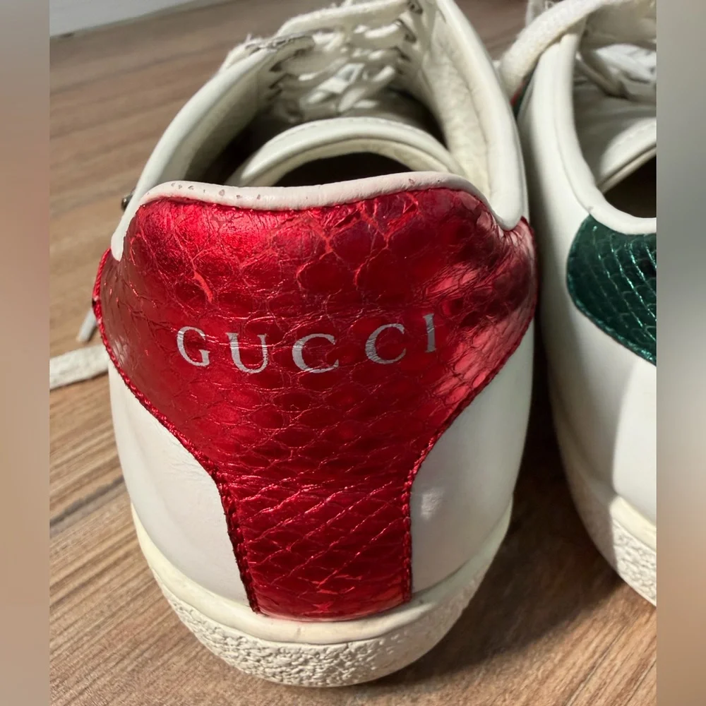 Gucci Ace Embellished Arrow Leather Sneakers White Size 36.5